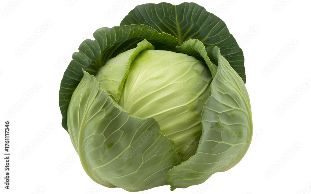Fototapeta premium Fresh green cabbage head a healthy and nutritious vegetable isolated on white background
