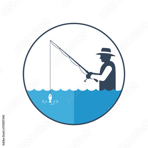 Silhouette of person fishing in water with rod