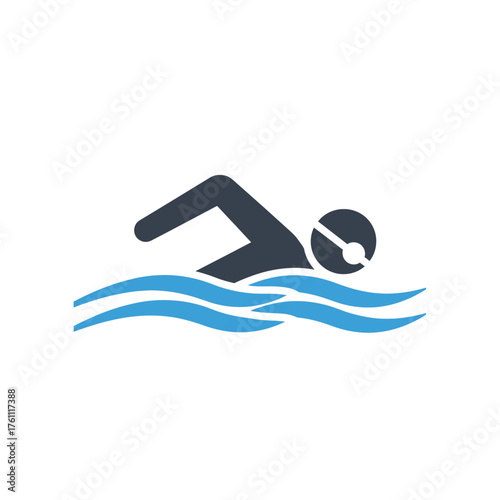 Person swimming in blue water with waves