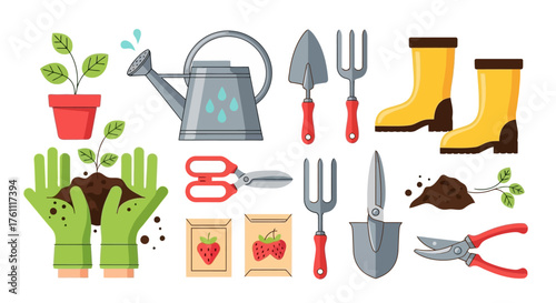 Gardening tools and supplies for planting and nurturing plants in the garden and home