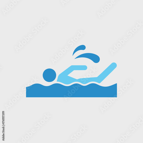 Person swimming in blue water with splashes.