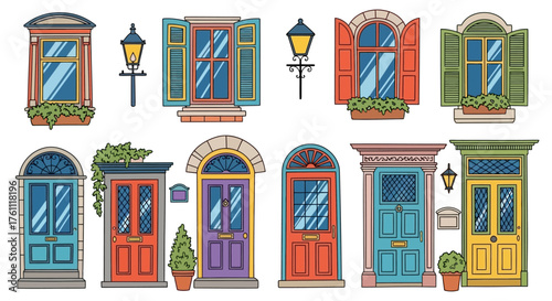 Vibrant Collection of Doors and Windows Illustrations
