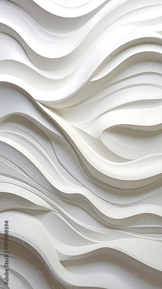 Obraz premium Abstract three-dimensional wavy design, flowing, monochromatic, white