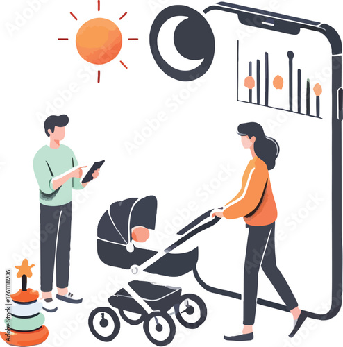 Parents monitoring baby sleep and activity on phone app