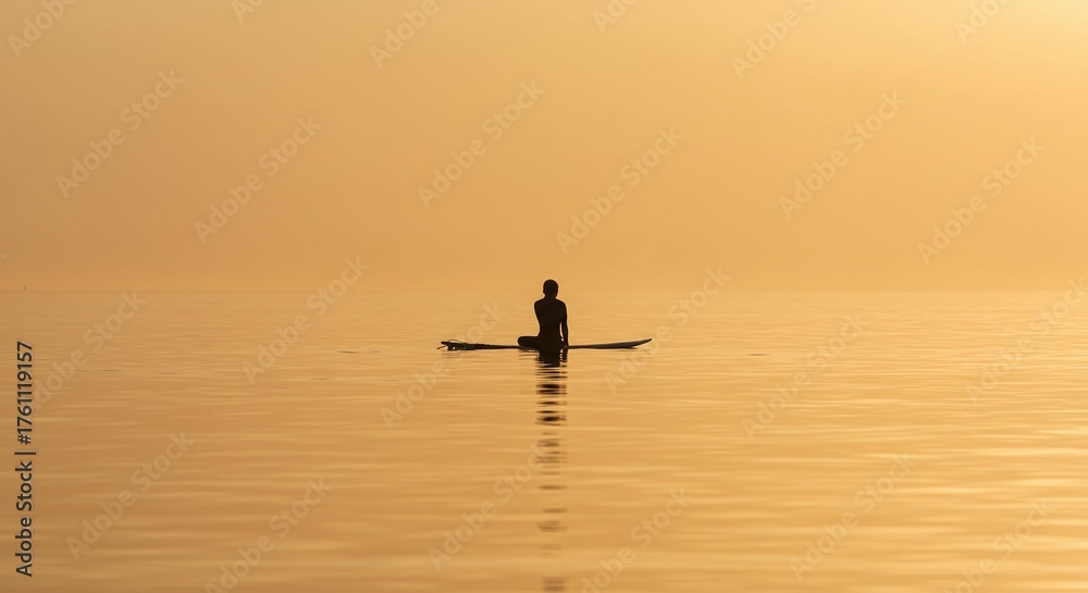 Naklejka premium Abstract Serenity: Water and Sky Blending into a Monochromatic Golden Yellow Horizon