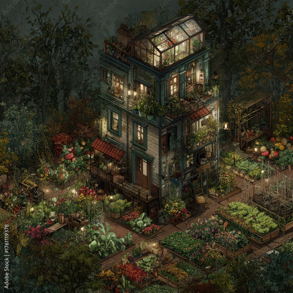 Fototapeta premium Charming house in a lush garden