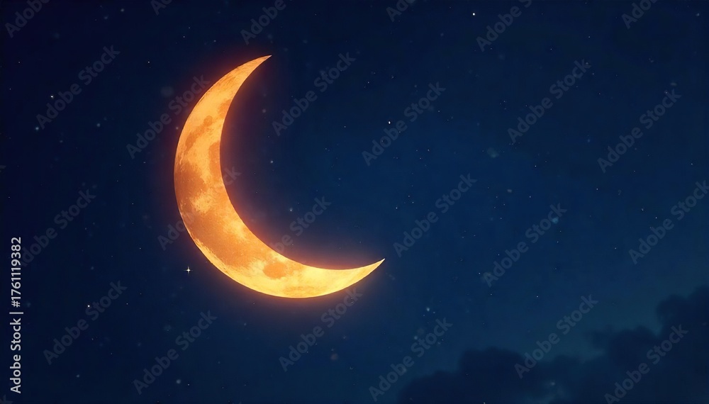 Fototapeta premium Serene Crescent Moon Glowing in Starlit Night Sky Mystical Celestial Image Perfect for Astrology, Spirituality, and Lunar Cycle Themes