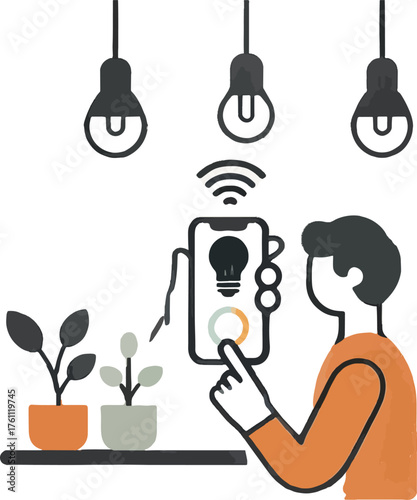 Person controlling smart lights with smartphone app