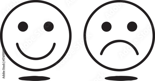 Happy and Sad Face Emoticons Side by Side on White Background smiley happy face also transparent background