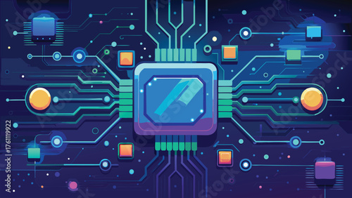 Futuristic Blue Circuit Network | Glowing Tech Interface and Digital Innovation Concept