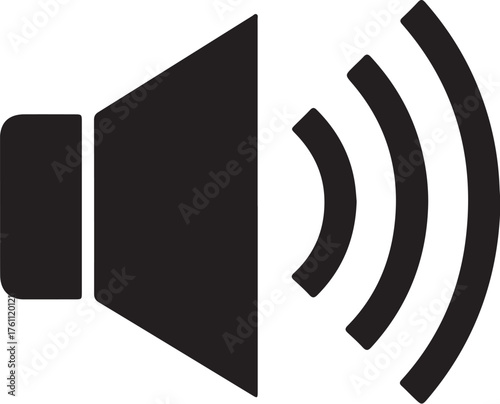 Black silhouette of a speaker icon with sound waves emanating volume audio also transparent background