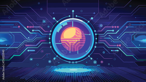 Futuristic Blue Circuit Network | Glowing Tech Interface and Digital Innovation Concept