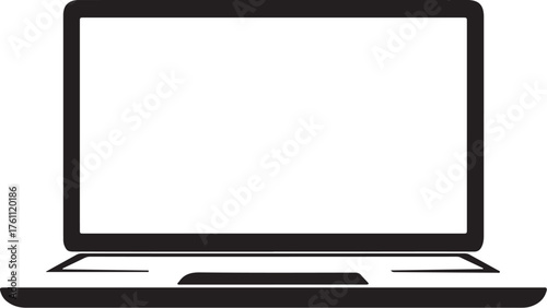 Black Silhouette Icon of an Open Laptop Computer on a White Background technology device also transparent background