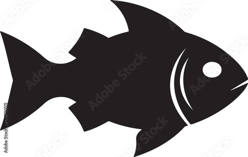 Black silhouette of a fish with fins and tail on a white background animal aquatic also transparent background