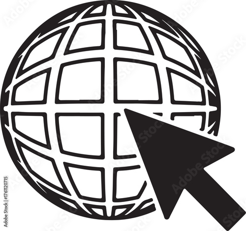 Black Silhouette of a Globe with an Arrow Cursor on White Background world internet also transparent background