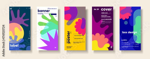 A vibrant collection of modern abstract design templates featuring bold colors and dynamic shapes. Ideal for creative projects, these layouts include banners, posters