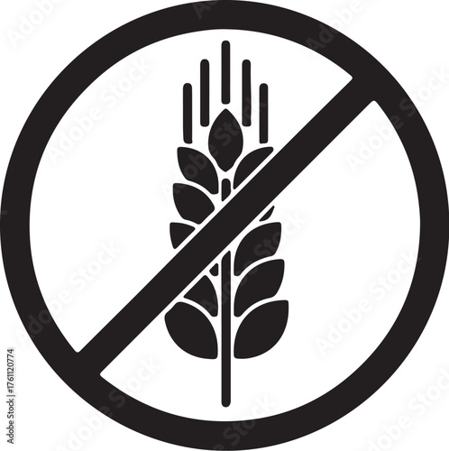 Black Gluten Free Symbol With Wheat Stalk And Diagonal Line On White Background grain allergy also transparent background