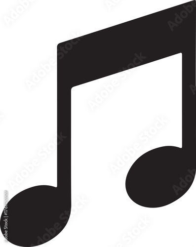 Black Silhouette of a Musical Note with a Stem and Two Beams symbol icon also transparent background