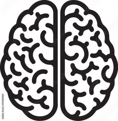 Top-down view of a black silhouette of a human brain on a white background top view mind also transparent background