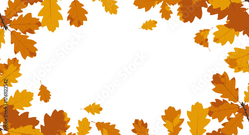 A vibrant border of golden and russet oak leaves gracefully frames a pristine white background, perfect for seasonal designs and welcoming text.