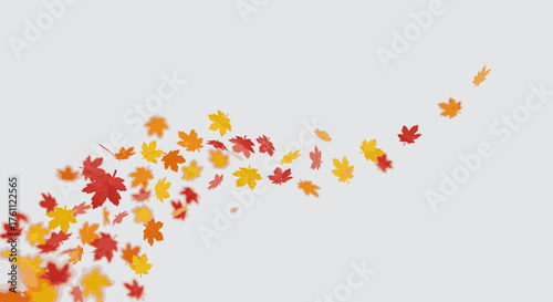 A dynamic swirl of vibrant red, orange, and yellow autumn leaves gracefully drift and fall, symbolizing the beauty of changing seasons and autumn's arrival.