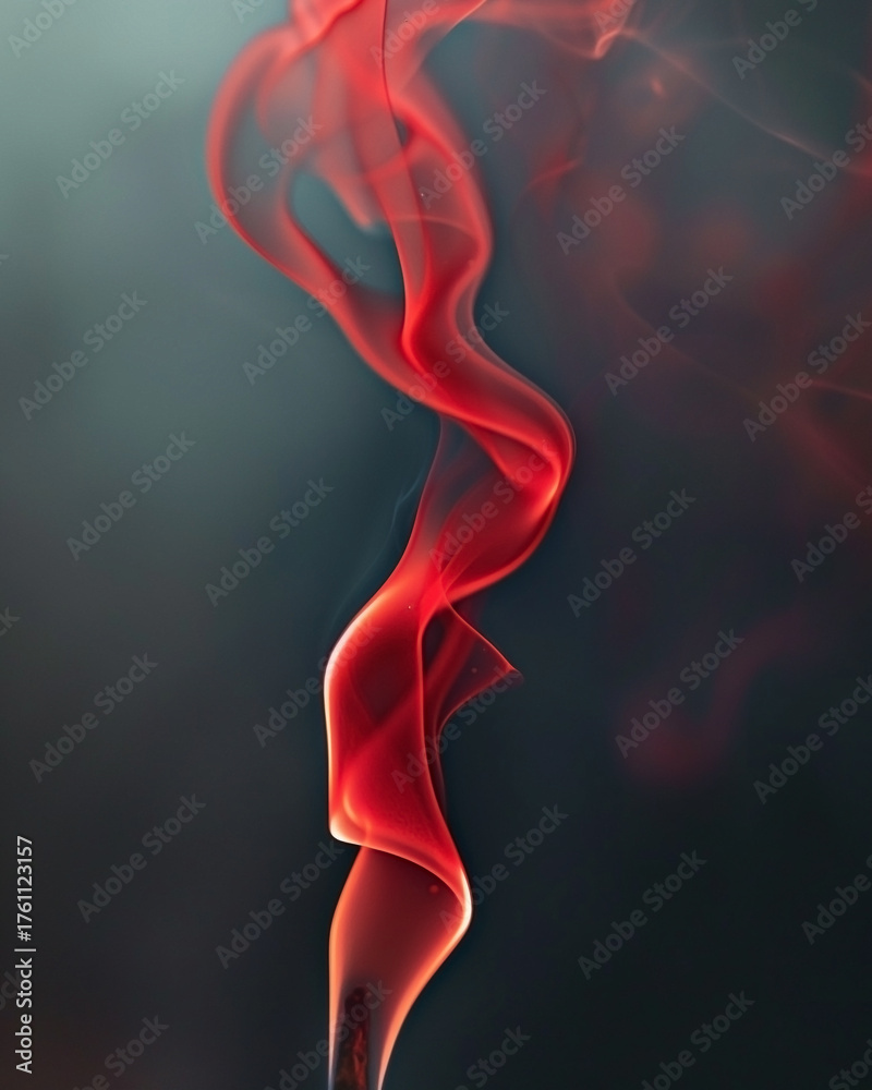 Obraz premium Ethereal crimson smoke plume weaving gracefully against a dusky gradient backdrop