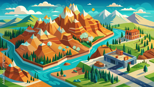 Very beautiful miniature tilt-shift map of Idaho and Montana, featuring mountain ranges, scenic highways, and vast valleys, blending artistic perspective with real-world travel inspiration and natural