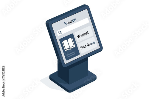 Interactive library kiosk with search and print queue options