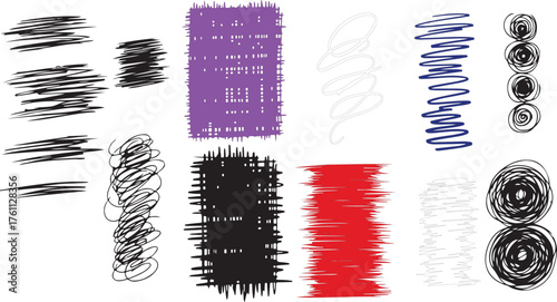 Diverse organic scribbled textured elements for artistic digital graphic design and mixed media projects vector