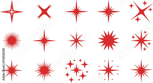 Dynamic red starburst sparkle elements bursting with energy and celebration for festive designs vector