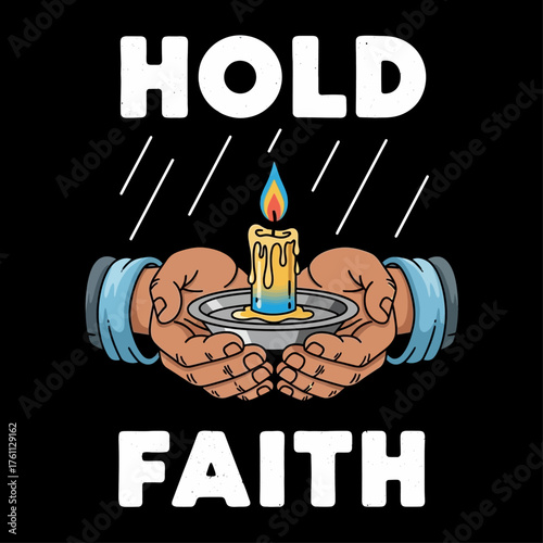 An inspirational vector illustration of two hands gently holding a lit candle, symbolizing faith, hope, and perseverance in challenging times