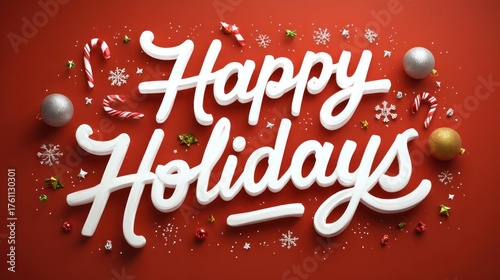 Wallpaper Mural Festive white happy holidays text surrounded by christmas ornaments candy canes and snowflakes on red background Torontodigital.ca