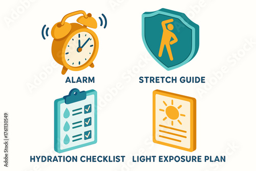 Morning routine essentials: alarm, stretch guide, hydration checklist, light exposure plan