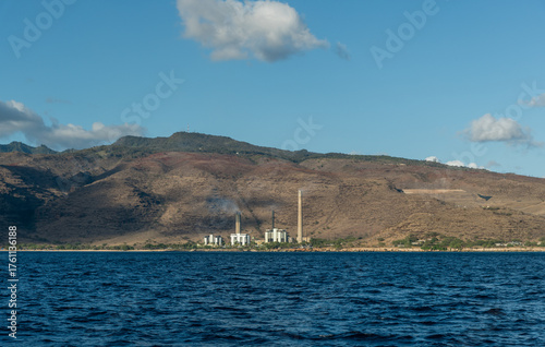 Polluting the paradise - smoke coming out of a smoke stack of a power plant, west Oahu, Hawaii