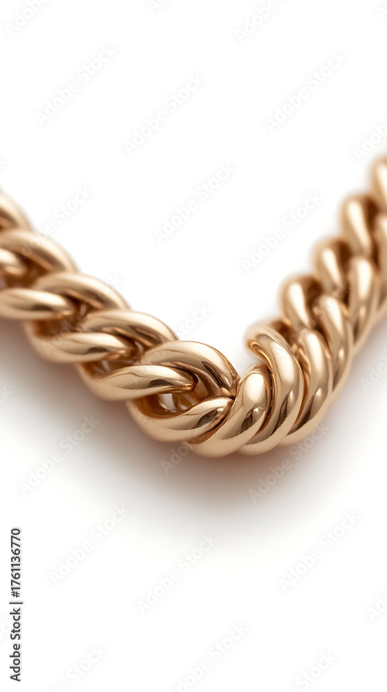Obraz premium Close-up of a lustrous golden chain, its links interlocked in a strong, elegant design. A symbol of timeless style and craftsmanship, evoking luxury and enduring beauty.