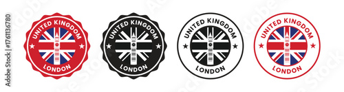 united kingdom product labels set. united kingdom flag, premium made in united kingdom. Labels, seals, stamps, flags, icons.