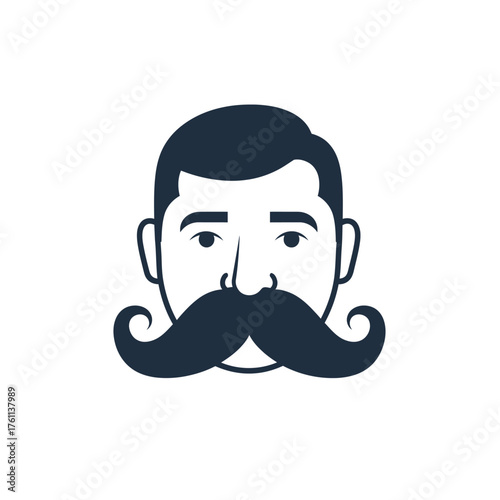 Man's Face with a Prominent Mustache, Vector Graphic Illustration