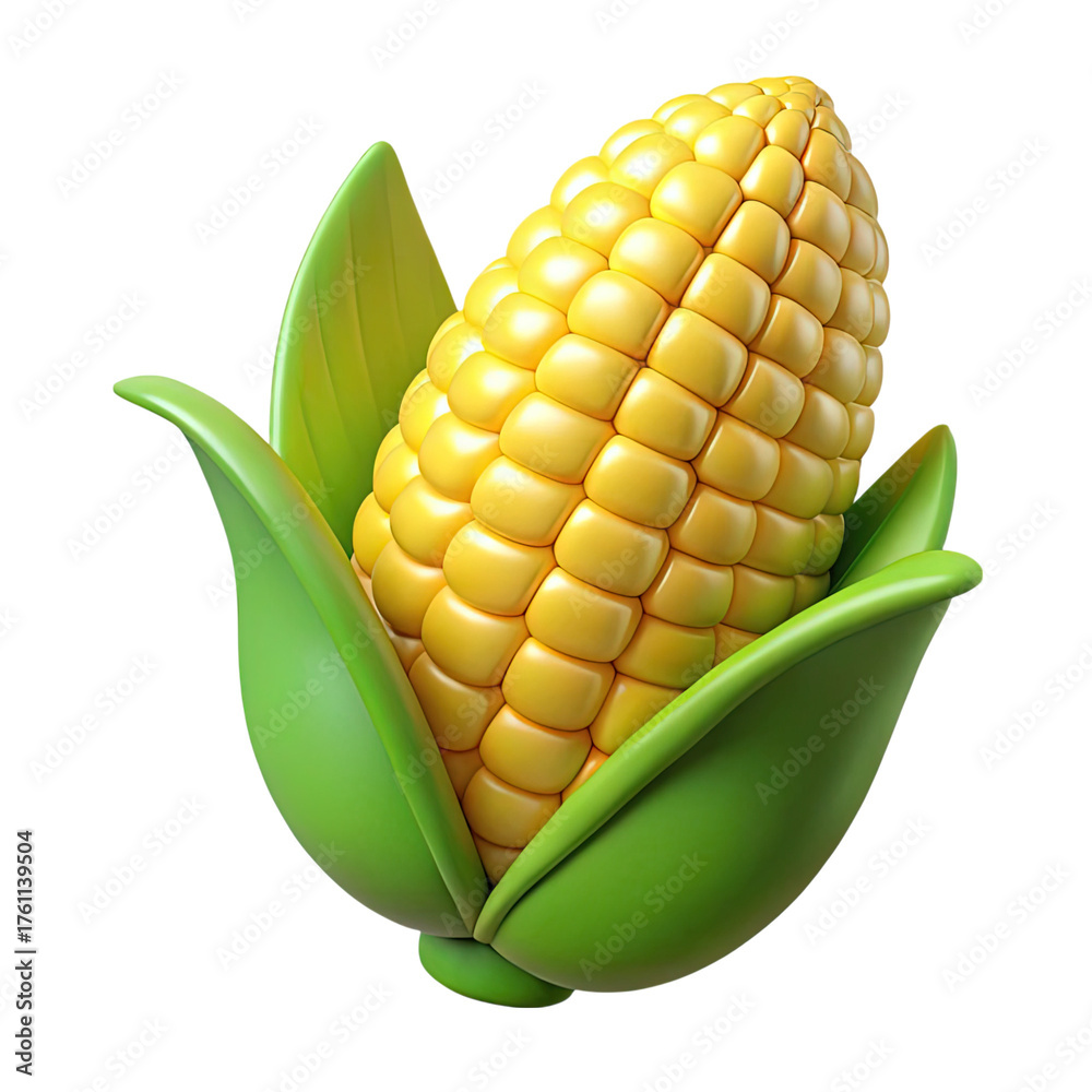 Obraz premium 3d illustration of a ripe ear of corn with green husks, isolated on transparent background