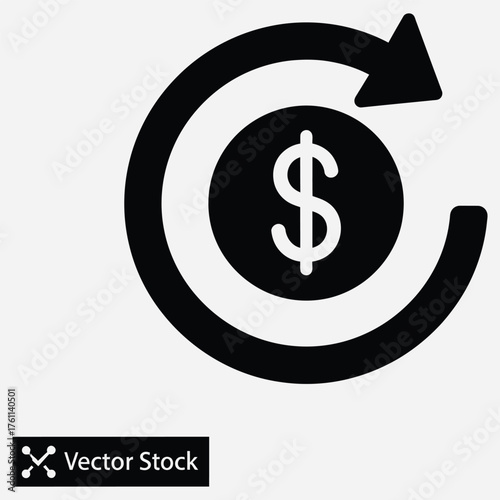 Circular Arrows Around Dollar Coin Icon Representing Financial Return or Exchange
