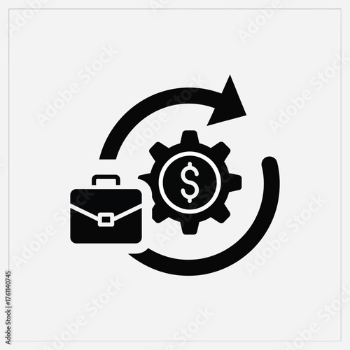 Business Financial Workflow Cycle Icon Vector Illustration Depicting Continuous Money Generation and Process Management