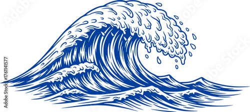 Ocean Sea Water Wave with Detailed Outline Line Art Drawing Illustration
