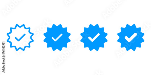 blue verified badge icon tick symbol, social media official account verify icons . blue check mark icon tick symbol verification badge approved check mark icon sign . blue profile verified badge icon