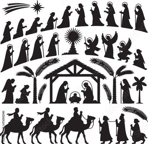Christmas Nativity Scene Silhouette Illustration Design