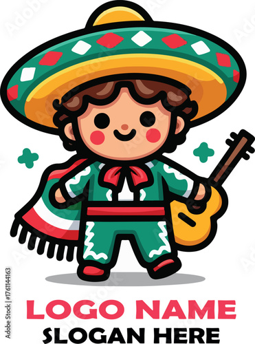 Mexican child cartoon logo icon vector white background .