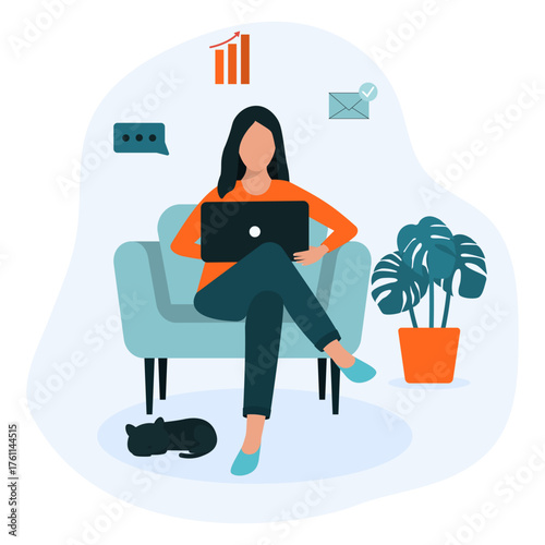 Female freelancer with a laptop at home office