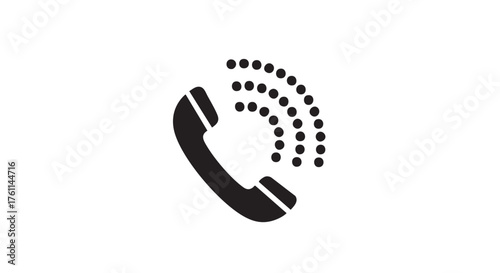 Vector art of black telephone receiver with signal for communication
