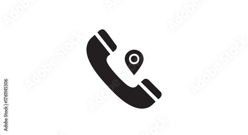 Vector art of black telephone receiver with a location pin