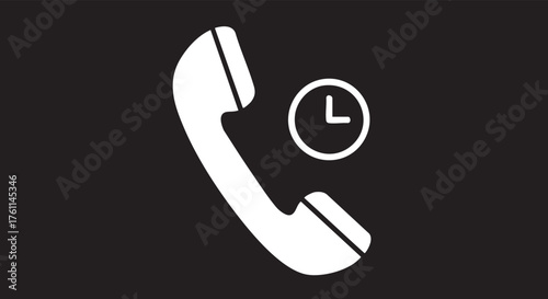 Vector art of white telephone receiver with a clock symbol on