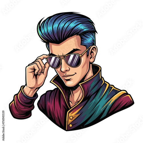 Stylish Man with Pompadour and Aviator Sunglasses Portrait