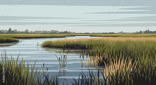 Serene Wetland Landscape with Reed Grass and Open Water